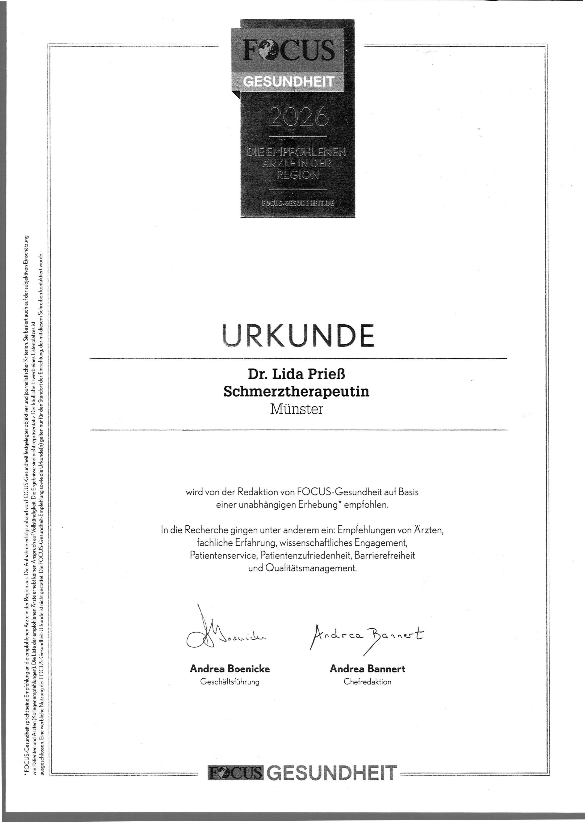 2026 Focus Gesundheit Schmerztherapeutin